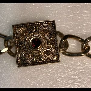 Gold-toned and Ruby Red Glass Stone Bracelet